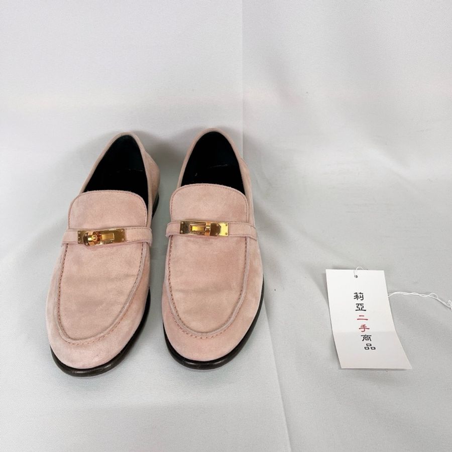 莉亞精品♡Hermes Kelly 釦嫩粉麂皮樂福鞋 #38 二手-3