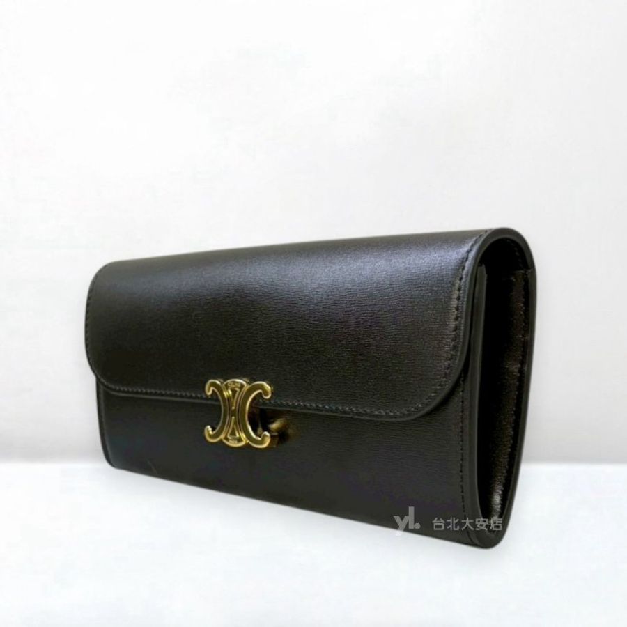 A13322- TRIOMPHE 黑色牛皮金色凱旋門下蓋長夾10E313DPV.38NO-2