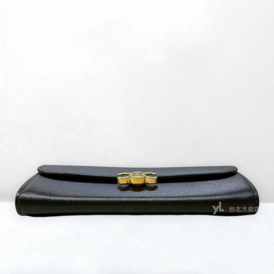 A13322- TRIOMPHE 黑色牛皮金色凱旋門下蓋長夾10E313DPV.38NO-4