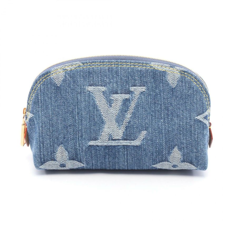 路易威登 Pochette 化妝包 PM M24316 Monogram 丹寧皮 藍色 二手-0