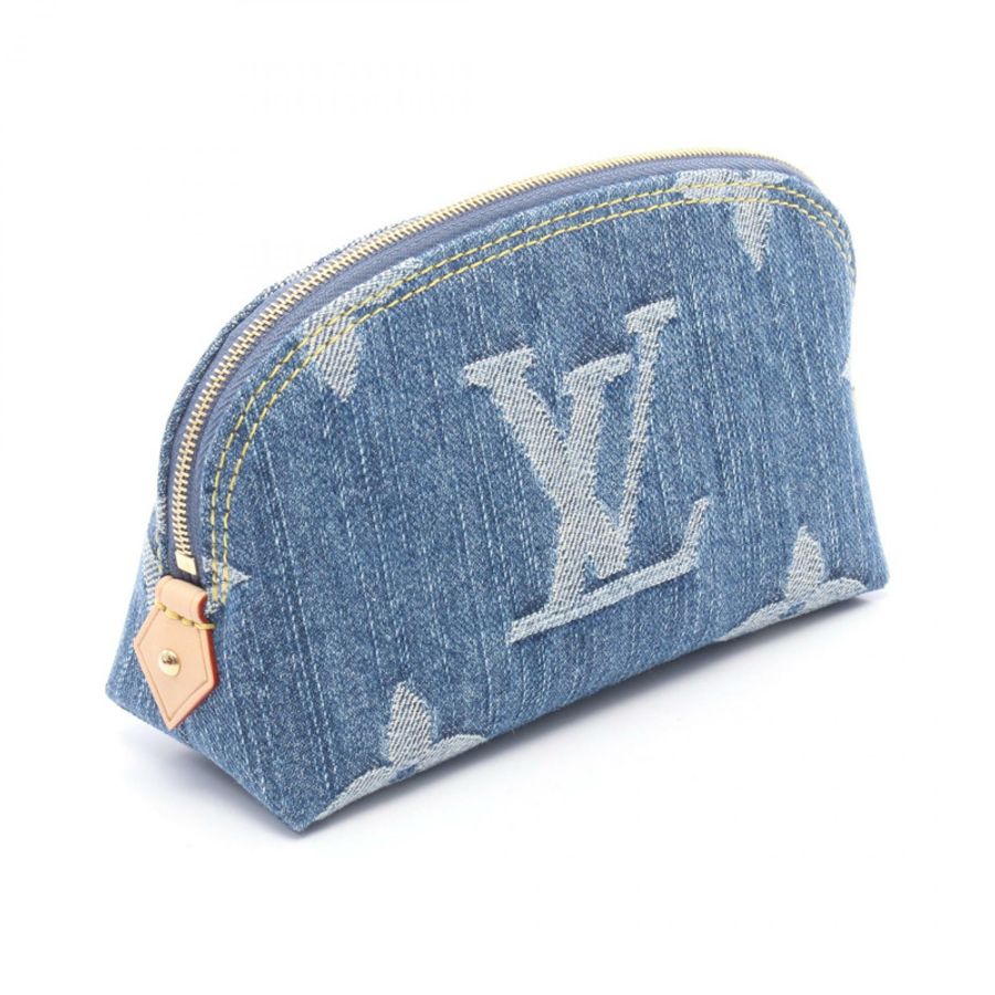 路易威登 Pochette 化妝包 PM M24316 Monogram 丹寧皮 藍色 二手-1