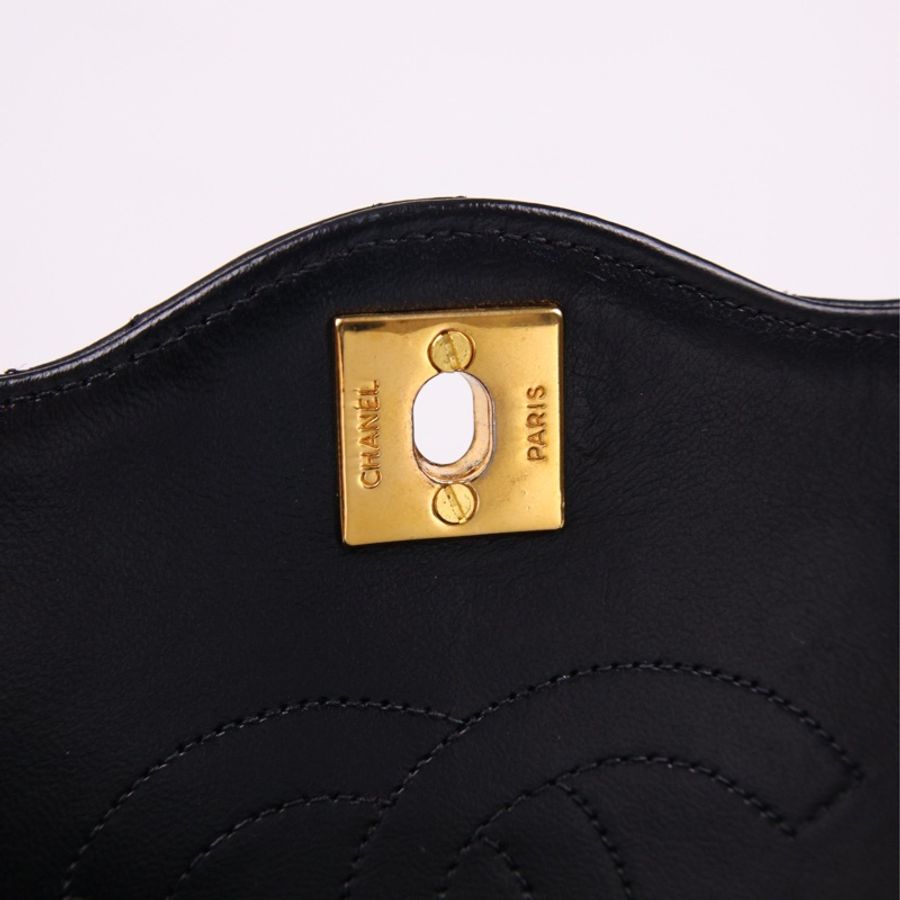 Chanel黑金书包扣菱格纹信封包woc单肩包-28