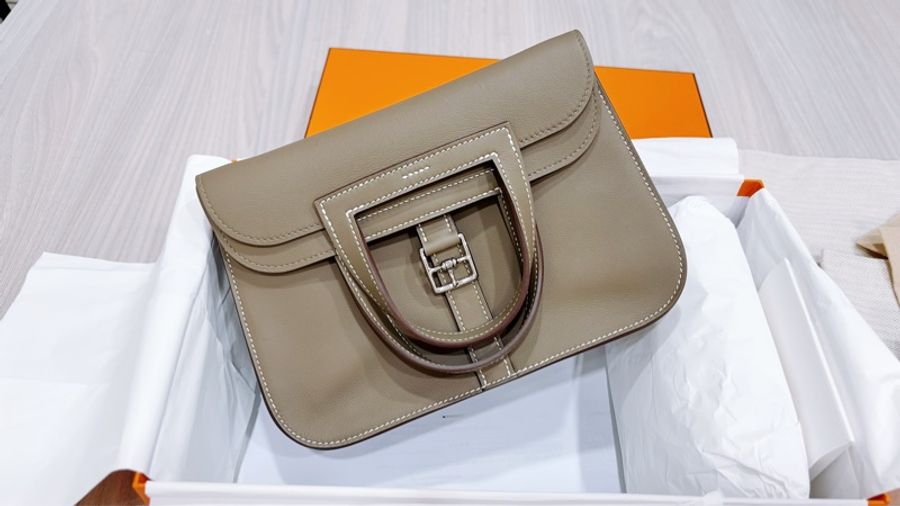 Hermès mini Halzan /全新閒置大象灰銀釦-0