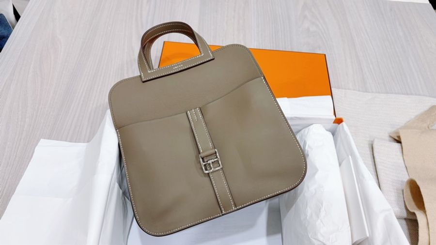 Hermès mini Halzan /全新閒置大象灰銀釦-1