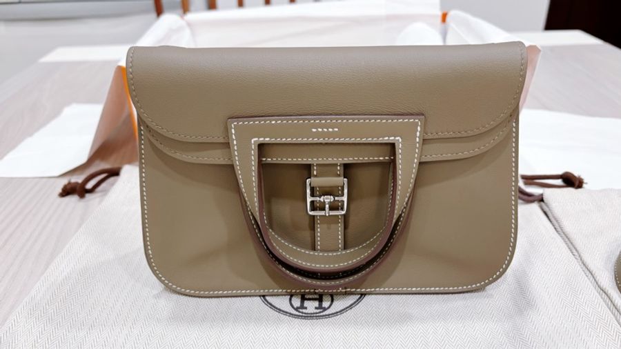 Hermès mini Halzan /全新閒置大象灰銀釦-4
