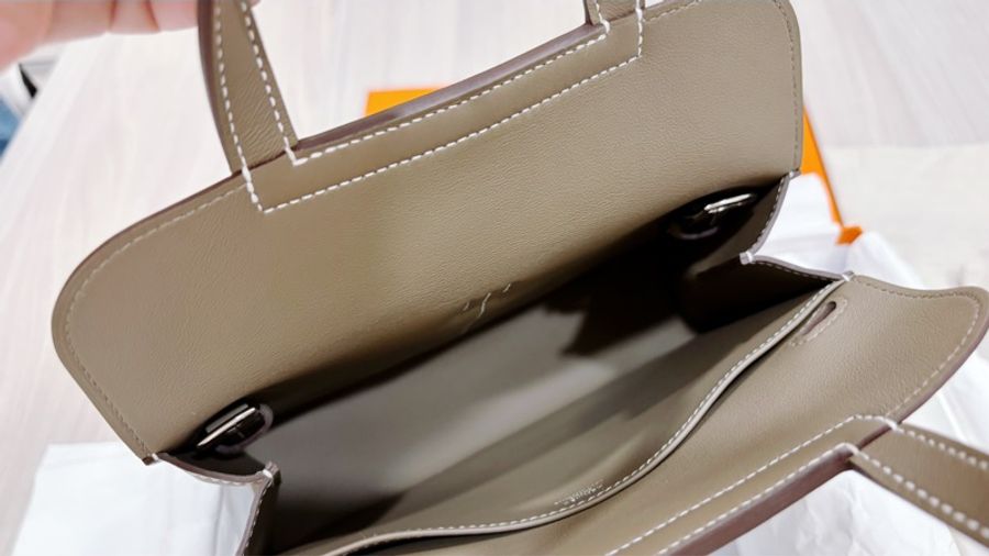 Hermès mini Halzan /全新閒置大象灰銀釦-11