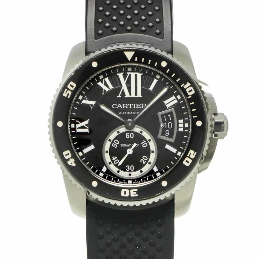 卡地亞 Calibre de Diver W7100056 男士腕錶，日期顯示，黑色錶盤，自動上鍊機芯-0