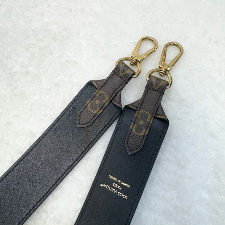 路易威登雙面LV經典Monogram原花拼接黑色牛皮金釦寬肩帶J02288-8
