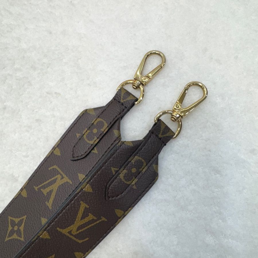 路易威登雙面LV經典Monogram原花拼接黑色牛皮金釦寬肩帶J02288-9