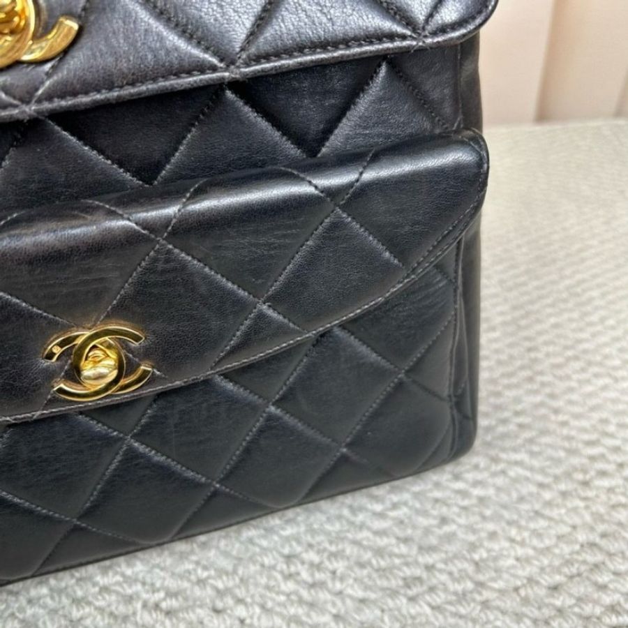 Chanel黑金Duma單肩包 黑色羊皮 金色五金-11