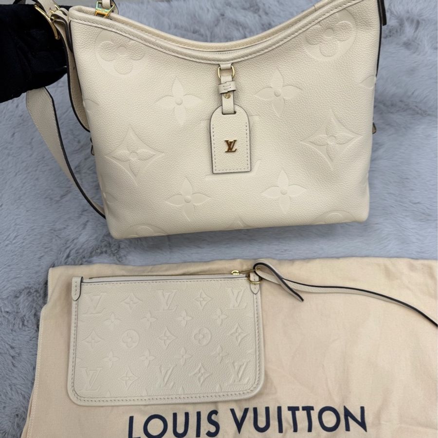 LV路易威登 97新Carryall小號米白色全皮壓紋子母包 芯片款-0