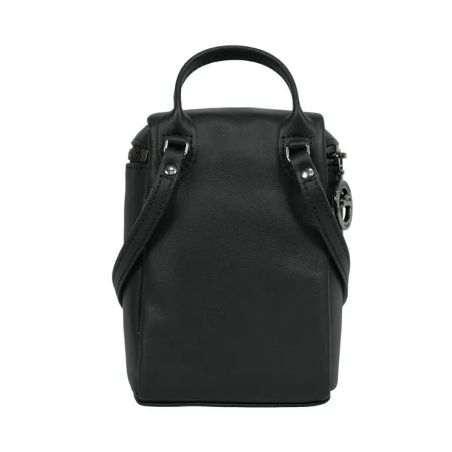 Longchamp迷你手機包 LE PLIAGE XTRA系列牛皮直式斜背包 黑-4