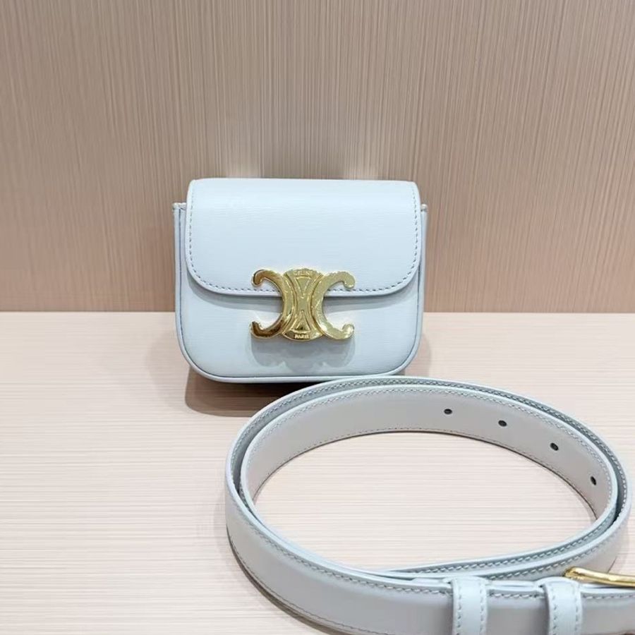 CELINE賽琳 Triomphe 凱旋門按扣開合可拆卸可調節肩帶 小牛皮 單肩斜挎包 迷你-0
