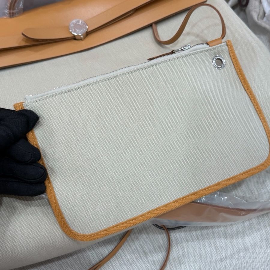 🌈Hermes🧡Herbag 39🧡淺棕色皮拼米色帆布銀扣🧡未使用閑置🌈Stamp K🌟herbag39🌟herbag🌟愛馬仕🌟-2