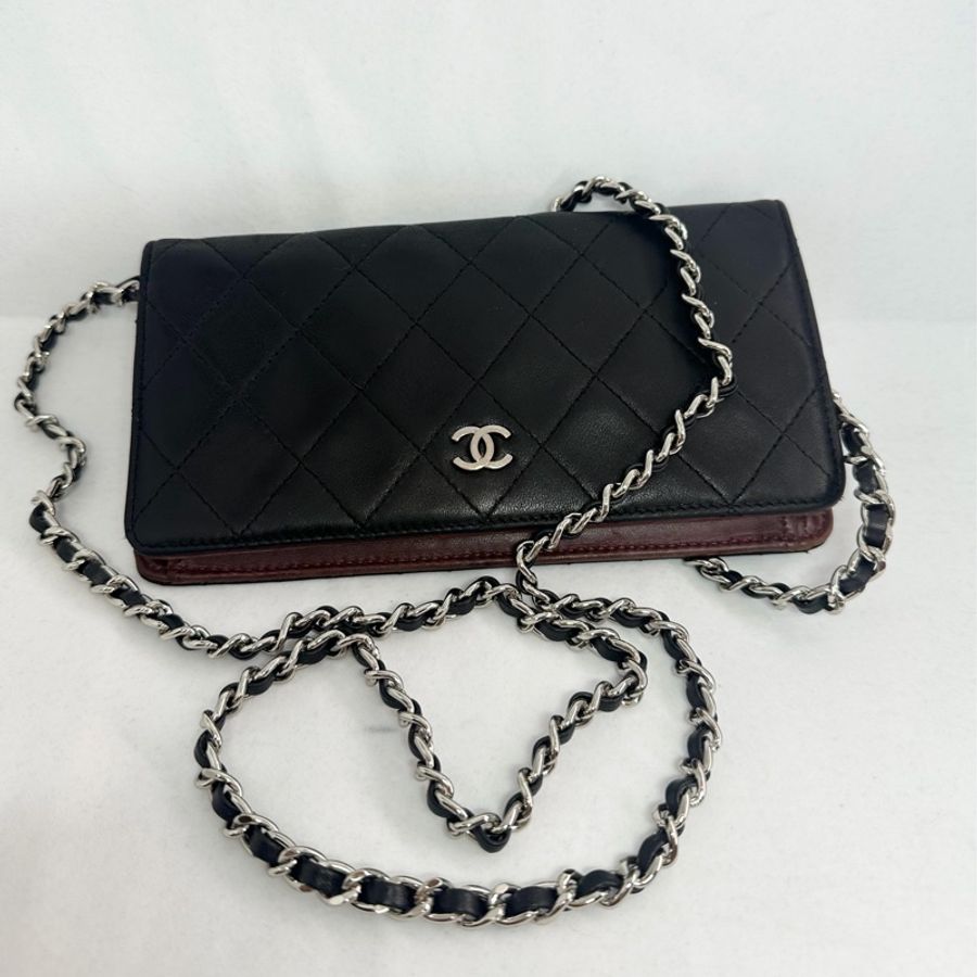 香奈兒 黑色 黑色皮革 菱格 羊皮 黑色皮革 雙c 經典款 長夾 錢包 chanel WOC手袋 側斜包 孭背包 長夾 單肩包 包包 鏈條錢包 chanel black caviar long wallet /wallet on chain woc香奈兒 黑色 菱格 長夾 Chanel WOC 鏈條錢包-5
