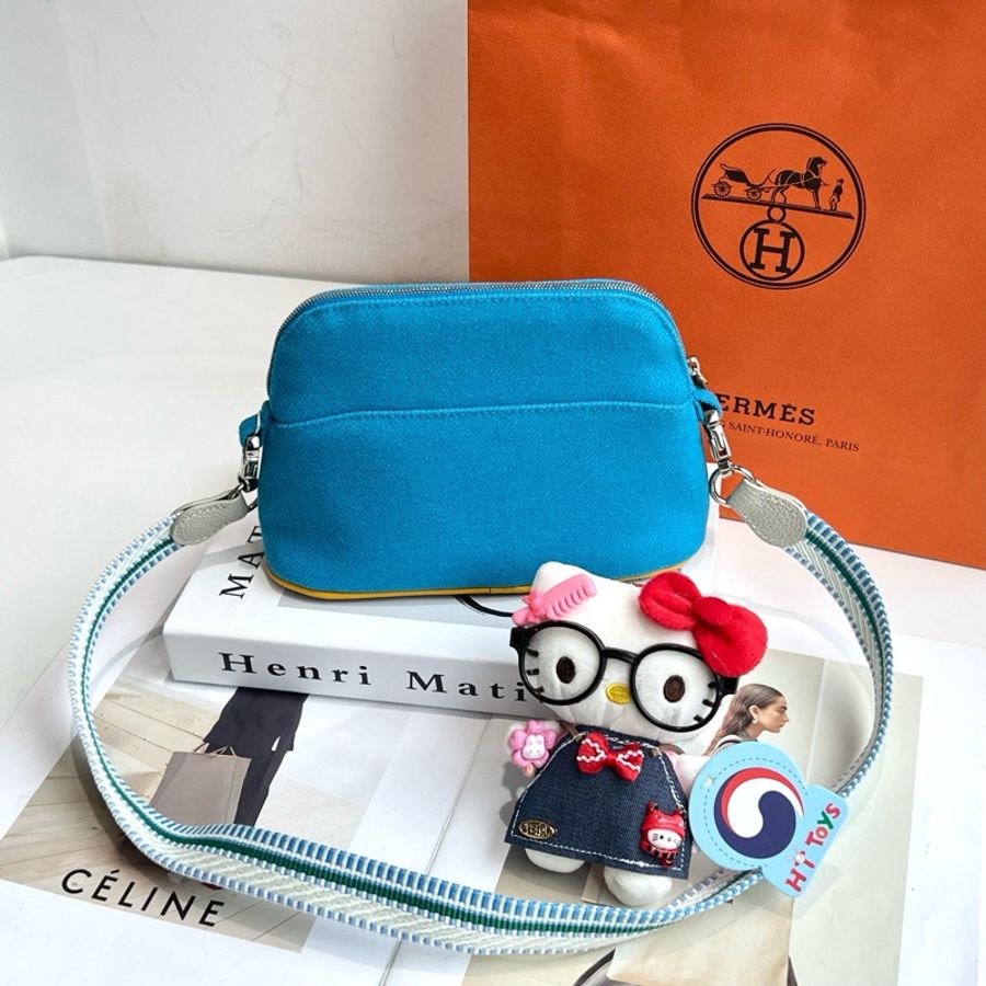 Hermès 愛馬仕 bolide藍色便攜 mini貝殼洗漱包 底長20-1