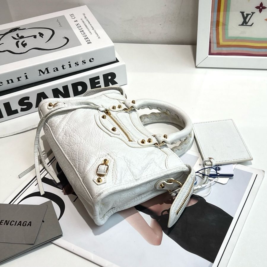 Balenciaga/巴黎世家 白色機車包 肩帶後配-4