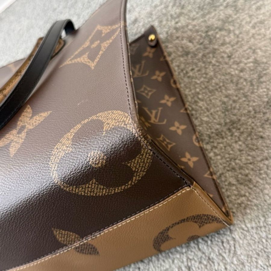lv路易威登 onthego 中號 芯片款 托特包 最火通勤包 叢林包托特包 棕色拼焦糖色-6
