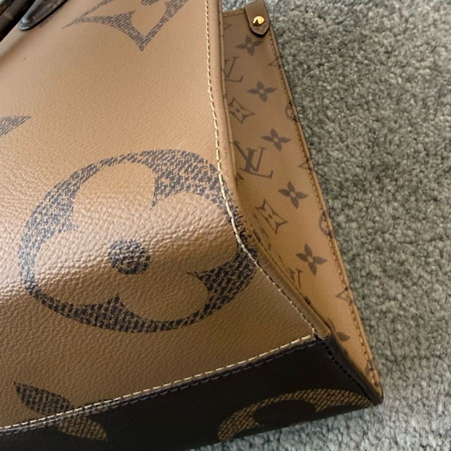 lv路易威登 onthego 中號 芯片款 托特包 最火通勤包 叢林包托特包 棕色拼焦糖色-7