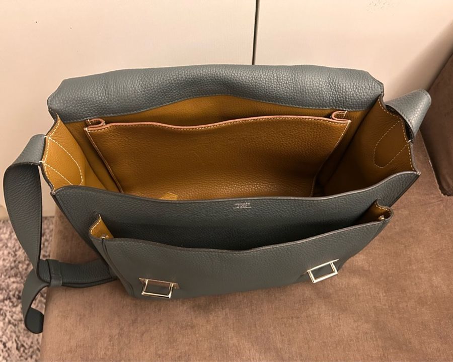 Hermes Steve Messenger Bag Verso Clemence 35 灰色荔枝紋皮革斜孭袋-4
