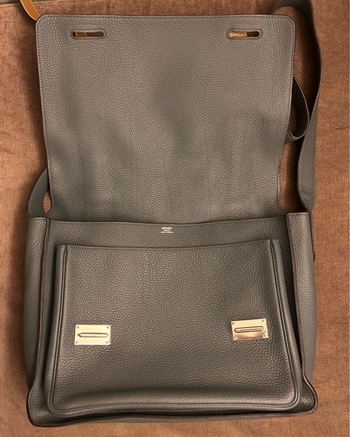 Hermes Steve Messenger Bag Verso Clemence 35 灰色荔枝紋皮革斜孭袋-8