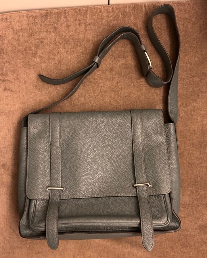 Hermes Steve Messenger Bag Verso Clemence 35 灰色荔枝紋皮革斜孭袋-9