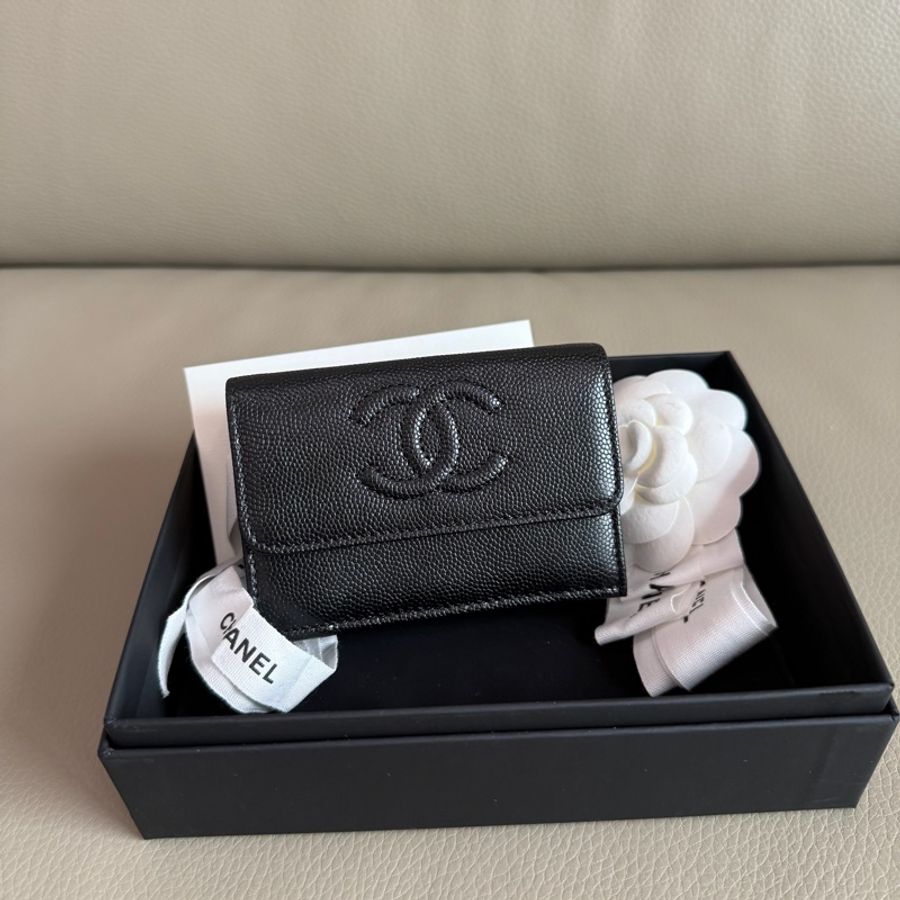 「M.Y精品」小香 Chanel mini短夾 經典復古浮雕 荔枝牛皮 🎁ok-0