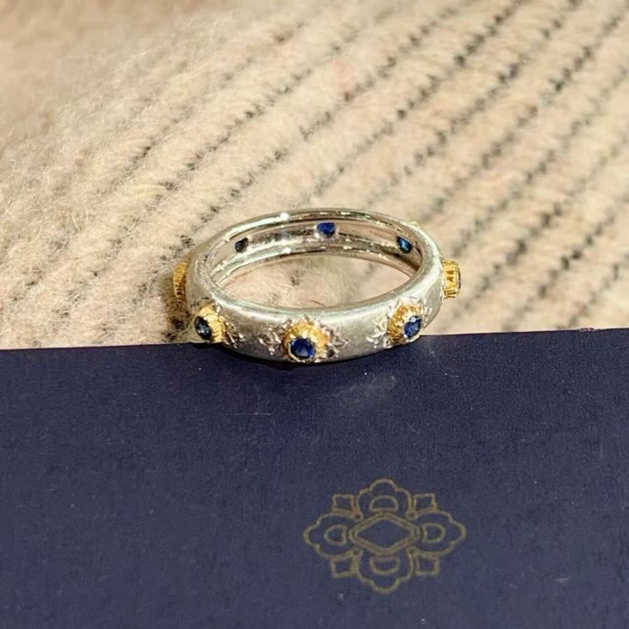 Buccellati Macri系列波西塔諾藍寶石白金戒指48號-3