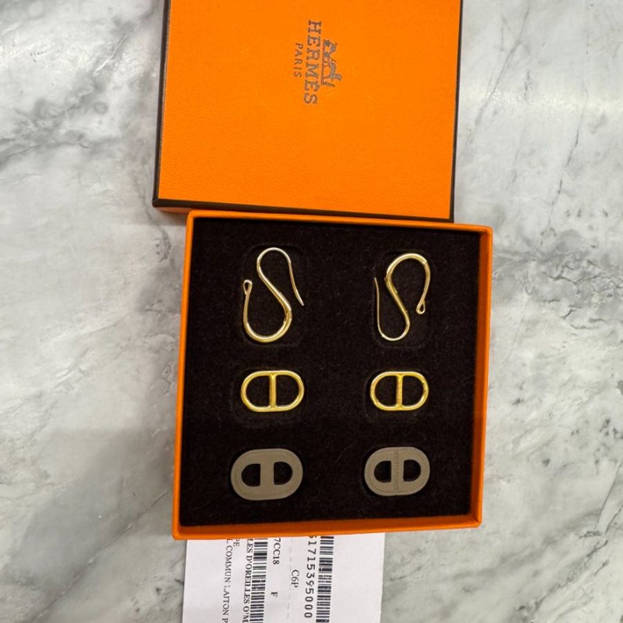 【HERMES】Hermès金屬O'Maillon 耳環 (金x大象灰)-7