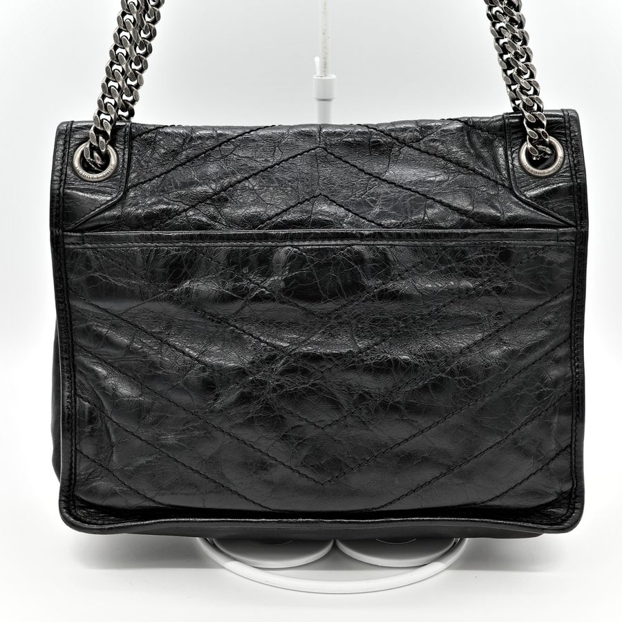 Saint Laurent YSL 聖羅蘭 黑色 BLACK NIKI 復古褶皺鏈條單肩包 翻蓋包-4