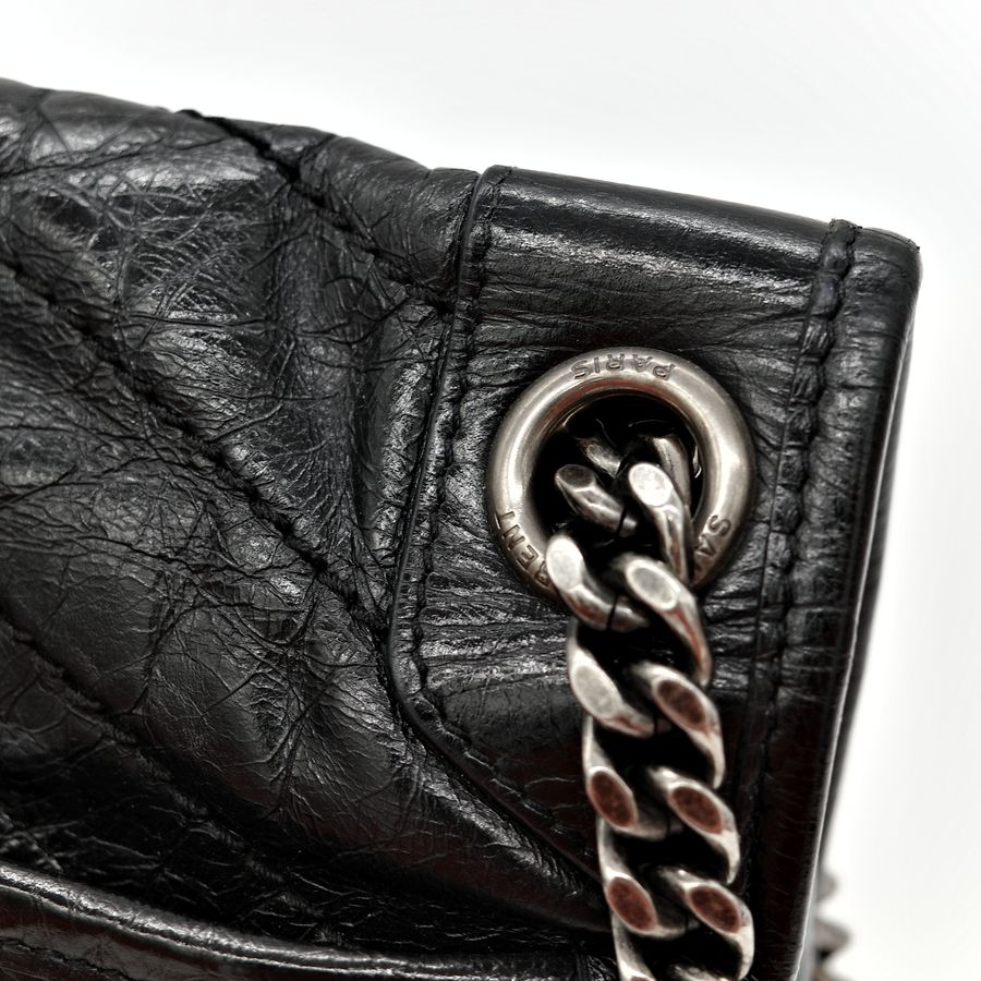 Saint Laurent YSL 聖羅蘭 黑色 BLACK NIKI 復古褶皺鏈條單肩包 翻蓋包-16