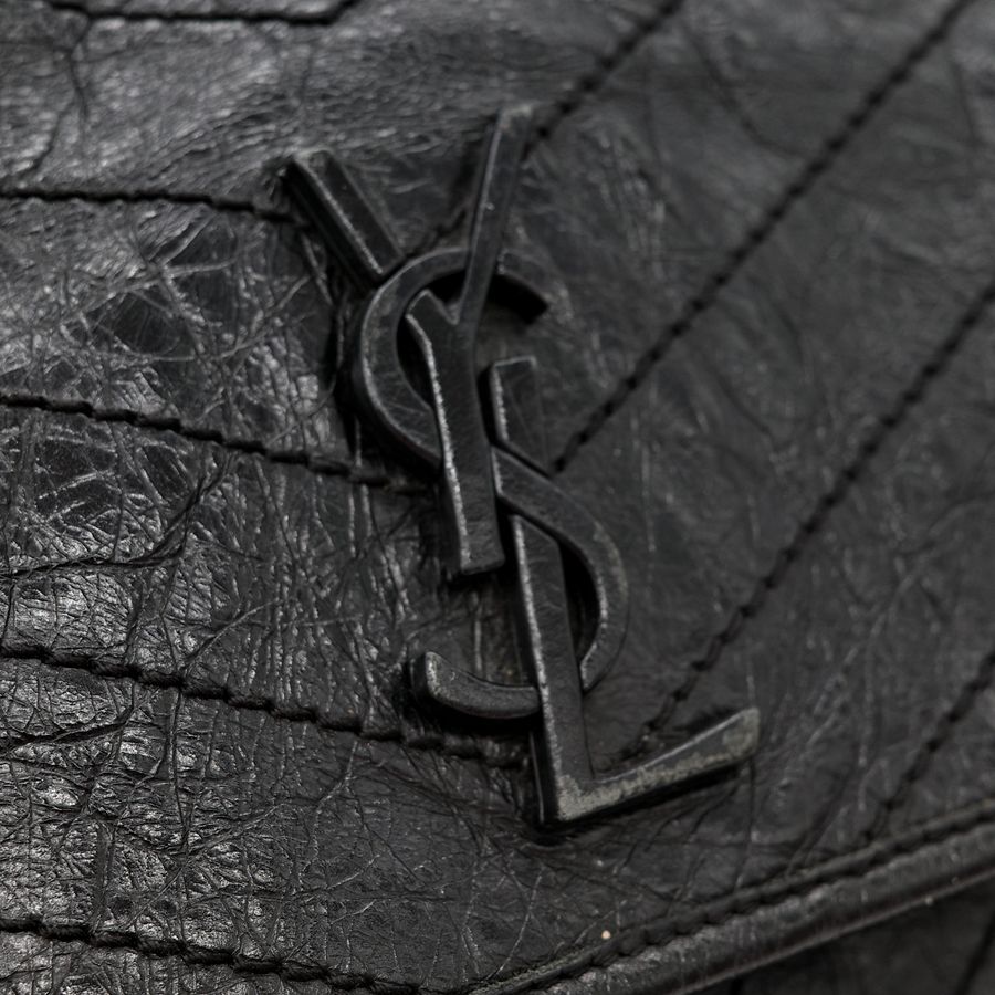 Saint Laurent YSL 聖羅蘭 黑色 BLACK NIKI 復古褶皺鏈條單肩包 翻蓋包-22
