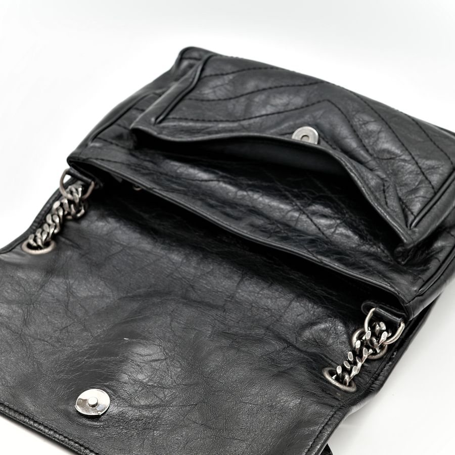 Saint Laurent YSL 聖羅蘭 黑色 BLACK NIKI 復古褶皺鏈條單肩包 翻蓋包-28