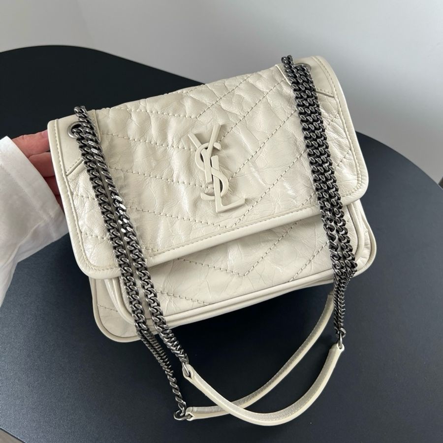 SAINT LAURENT聖羅蘭 YSL Niki小號鏈條 流浪包斜挎包單肩包 白色-0