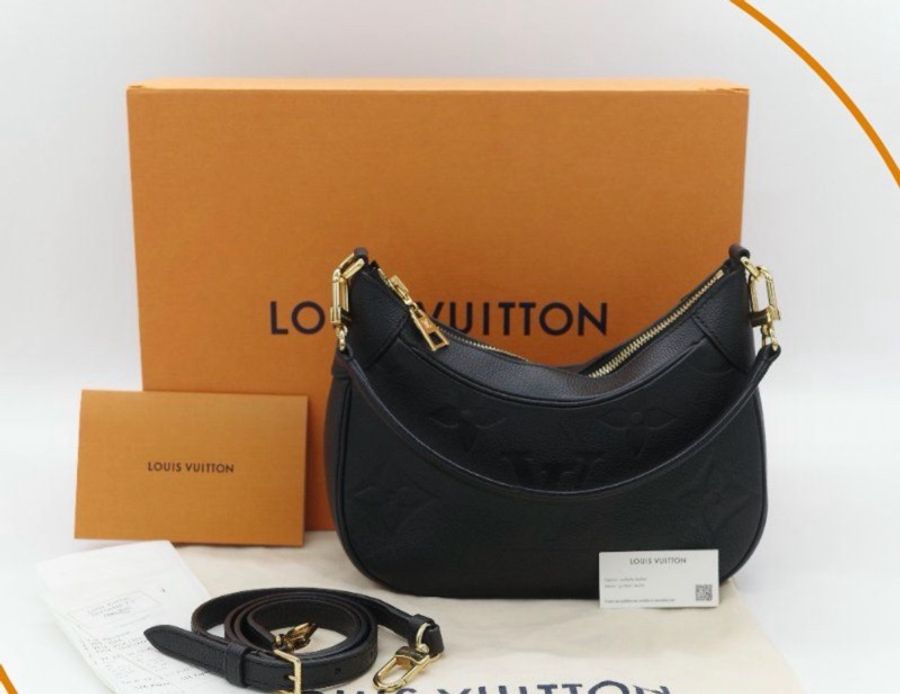 Louis Vuitton 路易威登BAGATELLE M46002 黑色全 皮壓紋彎月包牛角包斜背包單肩-17