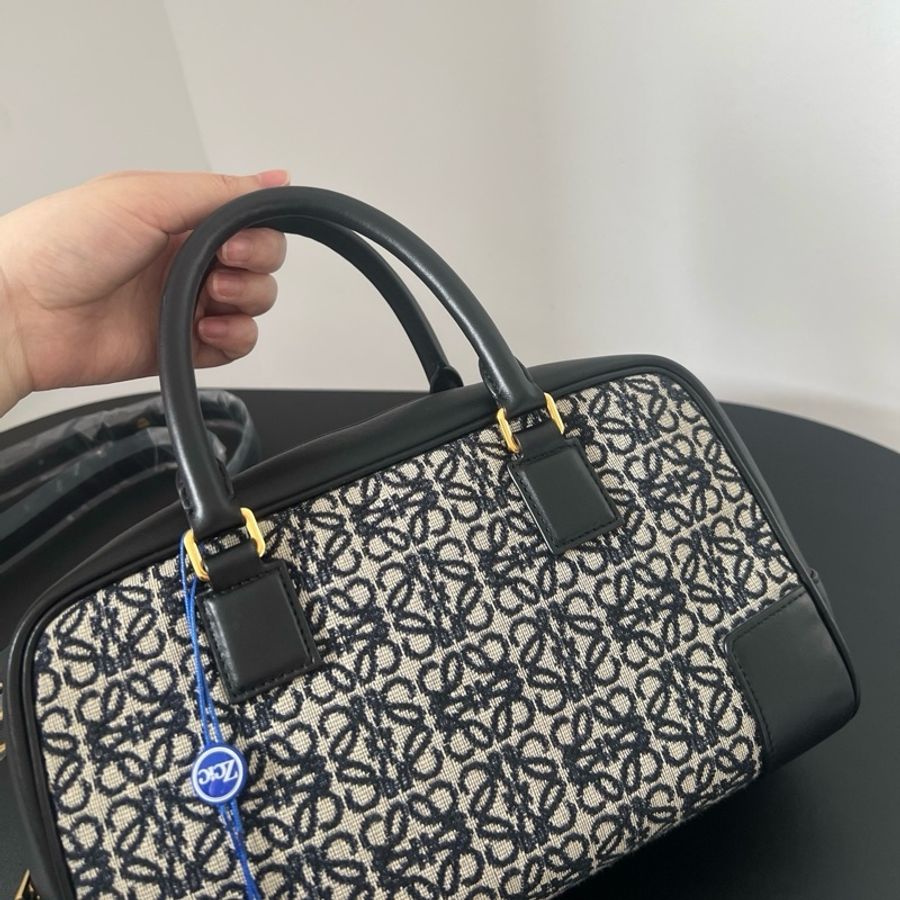 Loewe/羅意威Amazona波士頓手提包斜背包 黑色,金扣 附件:肩帶-4