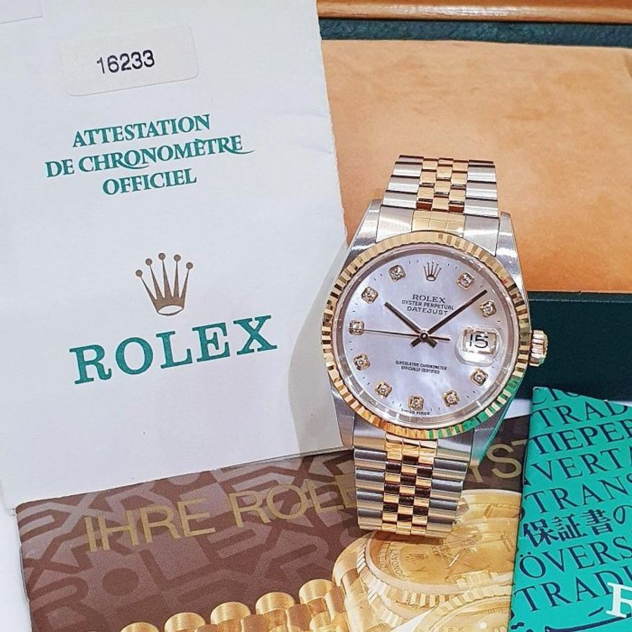 【大眾名錶】ROLEX 勞力士16233 Datejust 蠔式日誌 市面少有 新包台 原廠貝殼十鑽面盤 底蓋原廠貼紙 原帶未整理 B1329-1