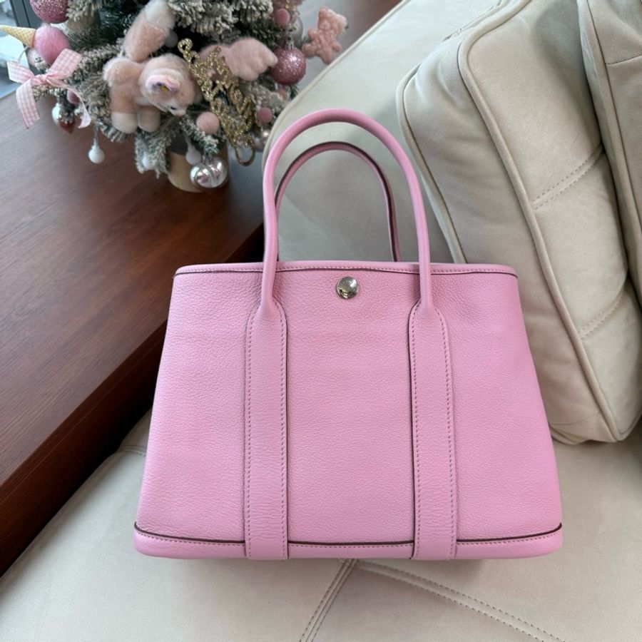 🌸 Hermes 愛馬仕 garden party 30 花園30手提包 櫻花粉銀扣-0