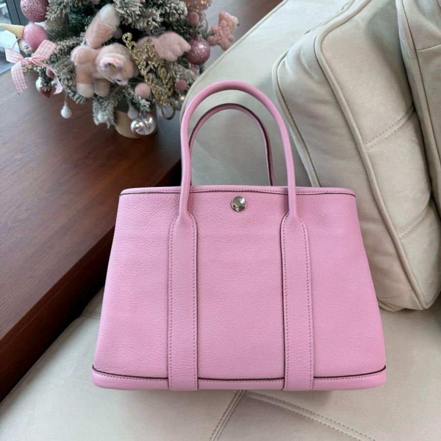 🌸 Hermes 愛馬仕 garden party 30 花園30手提包 櫻花粉銀扣-1