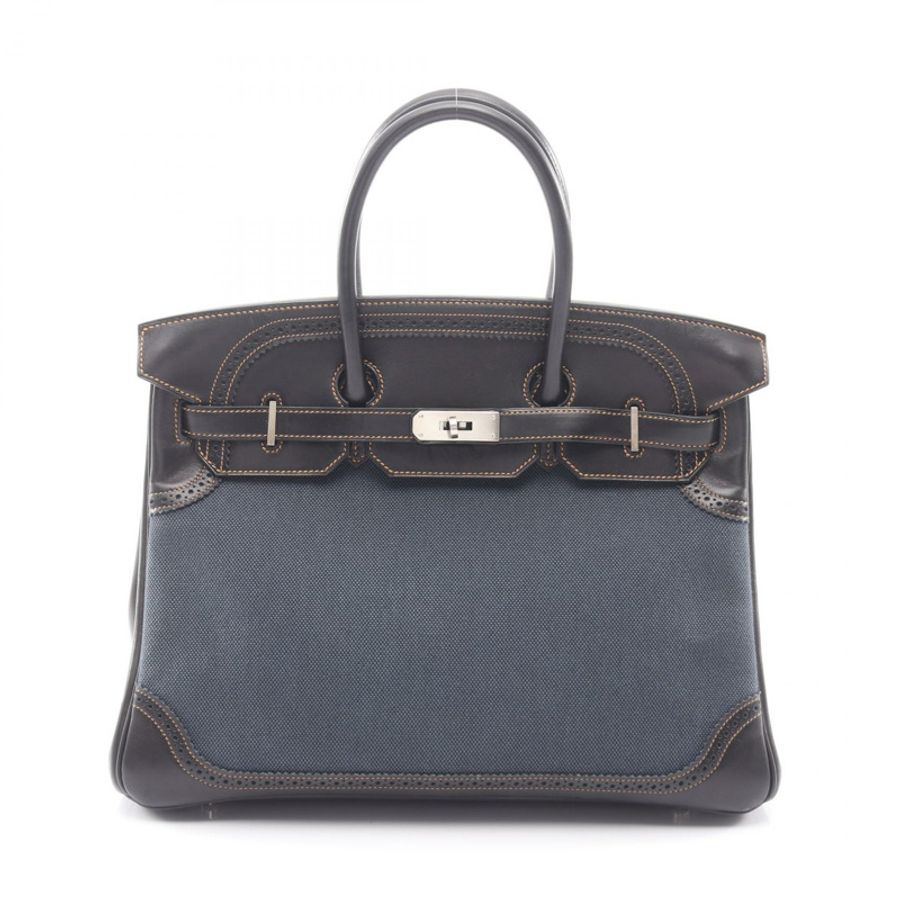 愛馬仕 Birkin 35 Gillies 手提包 P Toile H Evercalf 海軍藍黑色牛仔布 fonce SHW-0
