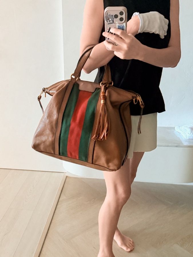 Gucci Rania 經典皮革竹節托特包👜-21
