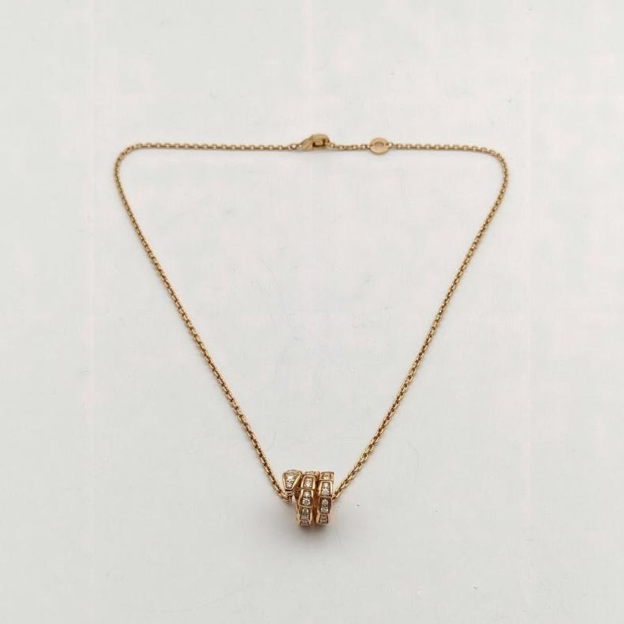 BVLGARI 18K玫瑰金鑽石18kSerpenti滿鑽蛇頭項鏈-5