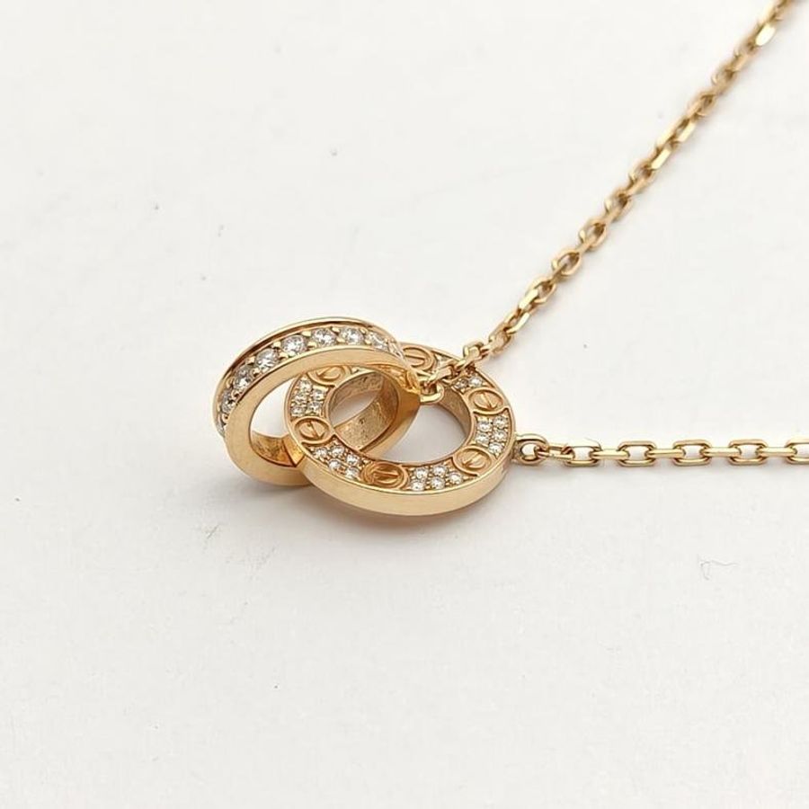 CARTIER LOVE雙環滿鑽項鏈餅環組合18K玫瑰金/鑽石-2