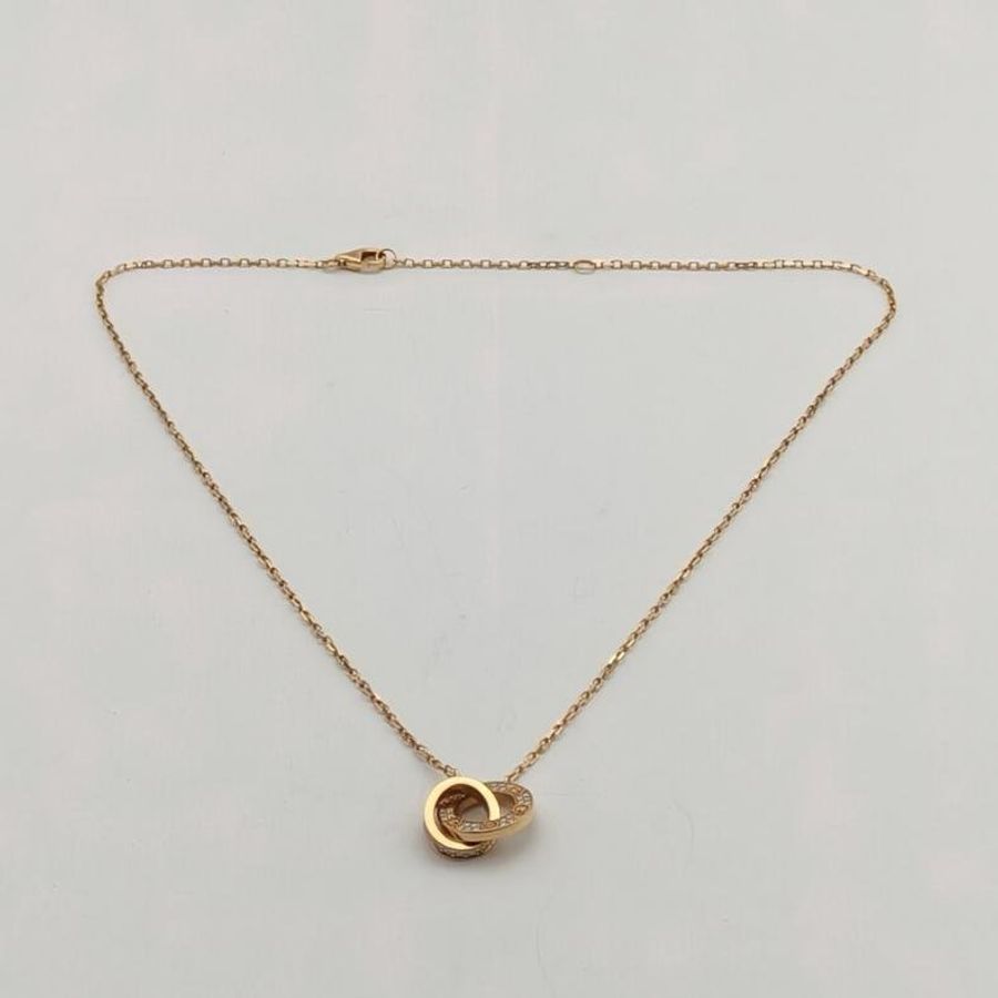 CARTIER LOVE雙環滿鑽項鏈餅環組合18K玫瑰金/鑽石-5
