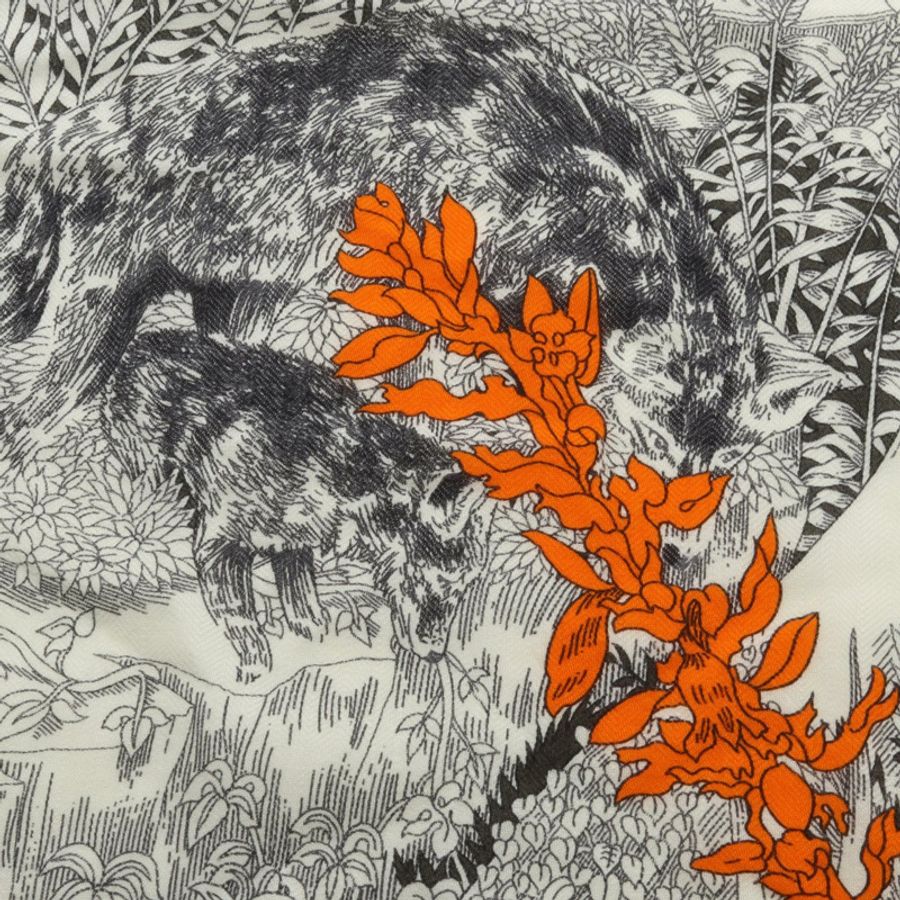 愛馬仕 Carre 140 Return to Nature 絲巾,真絲羊絨混紡,白色多色,二手-7