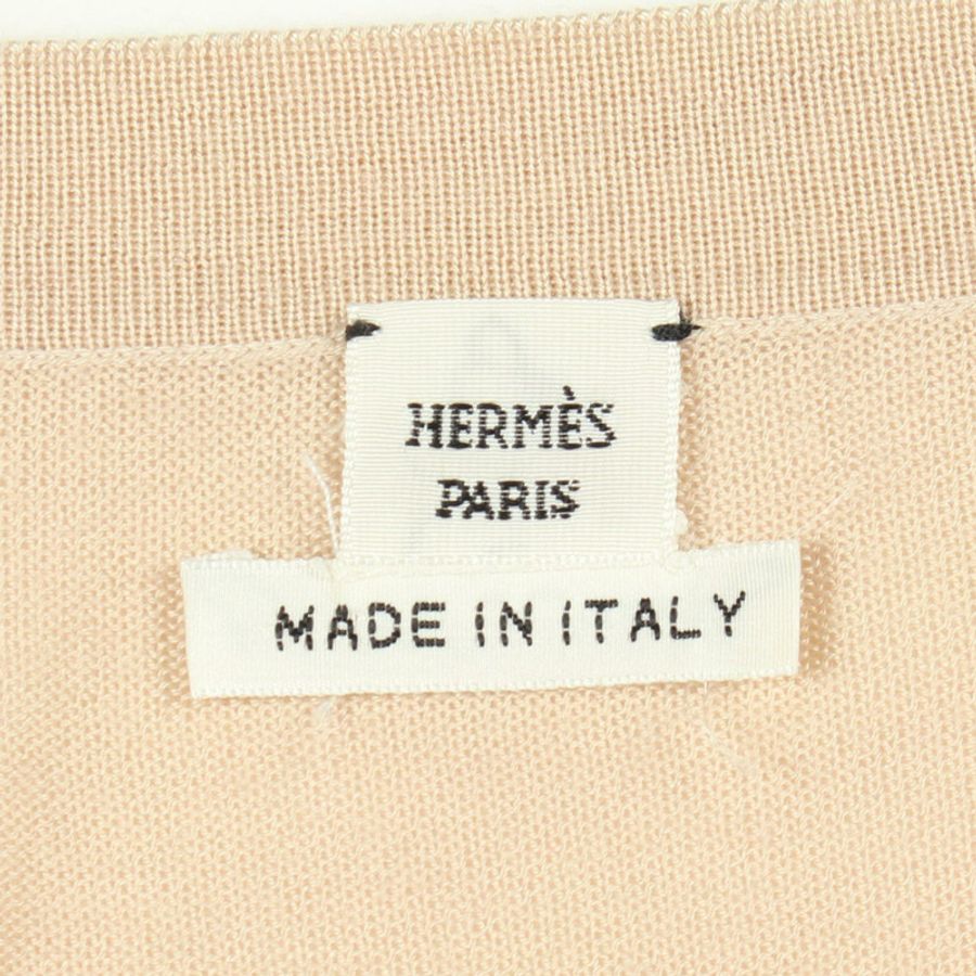 愛馬仕 (HERMES) 標誌刺繡長版開襟毛衣 #38 真絲羊絨米色二手女款-2