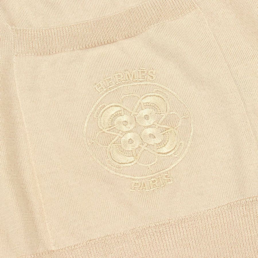 愛馬仕 (HERMES) 標誌刺繡長版開襟毛衣 #38 真絲羊絨米色二手女款-7