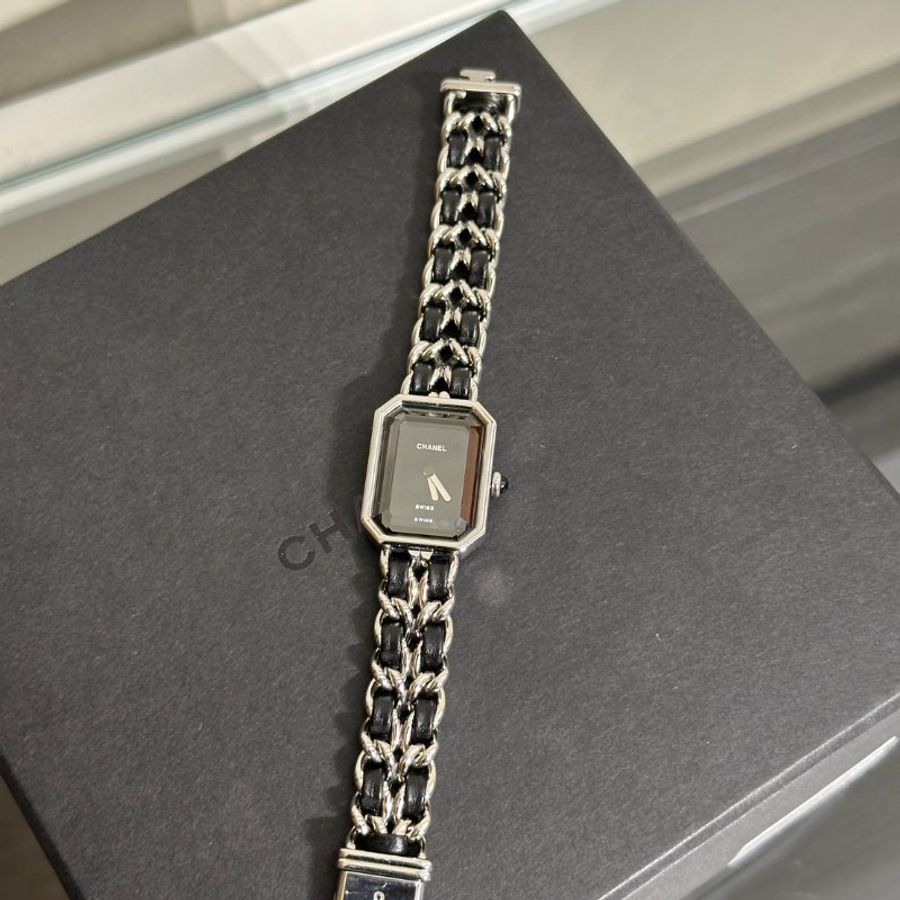 CHANEL 經典Premiers Rock皮穿鍊方糖腕錶 - S黑銀-3
