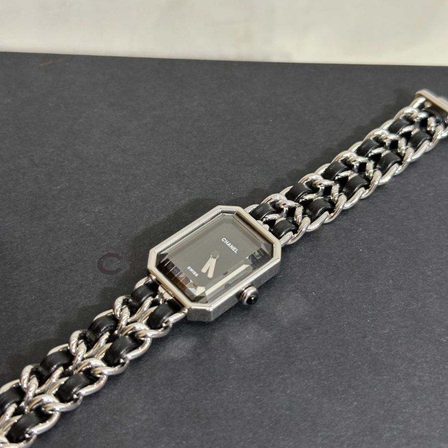 CHANEL 經典Premiers Rock皮穿鍊方糖腕錶 - S黑銀-4