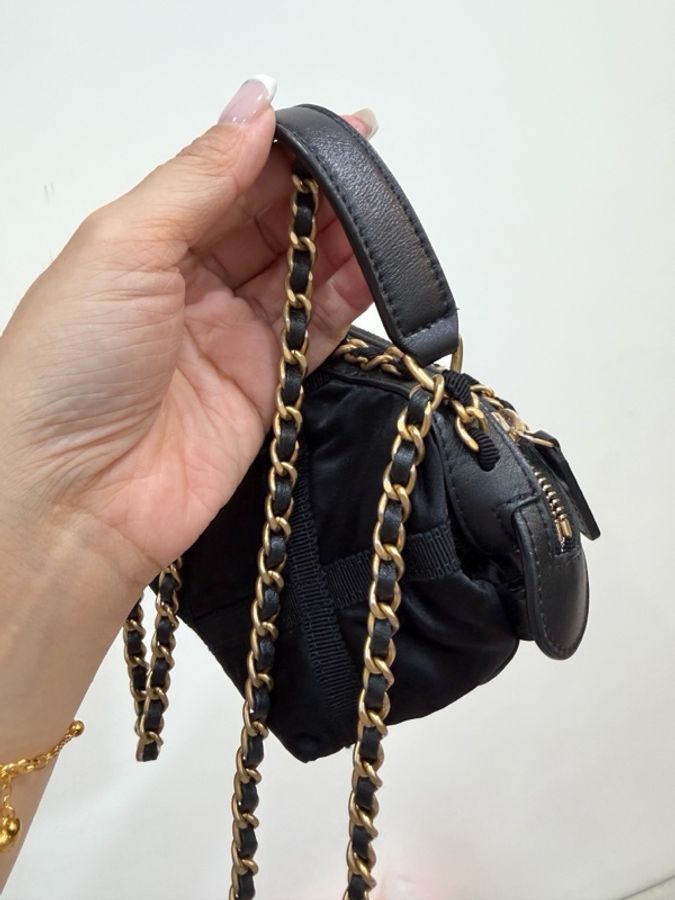 《仙闆名牌精品》Chanel 香奈兒 尼龍 羅緞 黑色 鏈帶包 小廢包 斜背包 肩背包 手提包-8